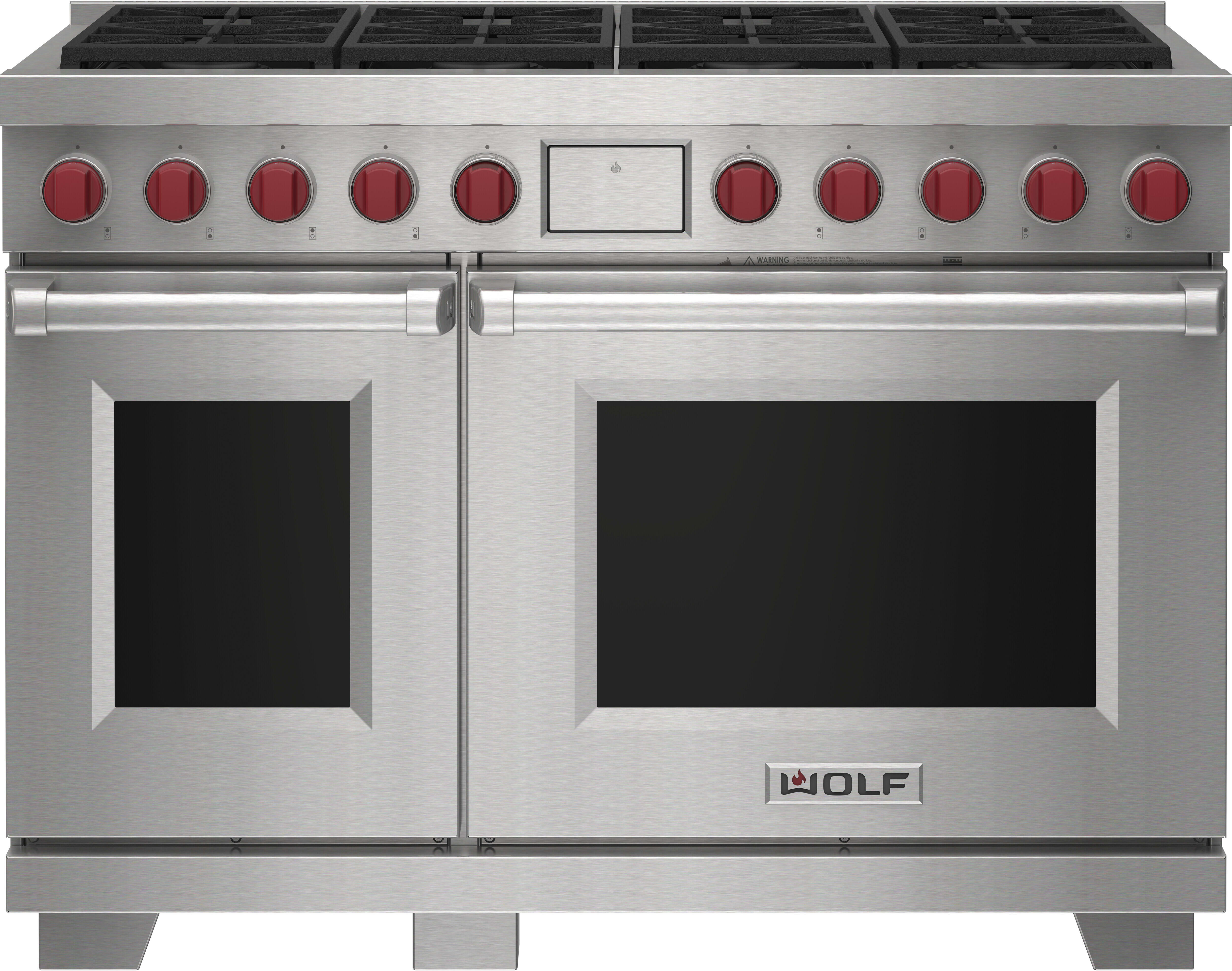 48 Inch Freestanding Dual-Fuel Smart Range with 8 Dual Stacked Sealed Burners, Double Oven, 6.9 cu. ft. Total Oven Capacity, Self-Clean, Continuous Grates, Touch Screen Controls, Gourmet Mode, 10 Cooking Modes, Halo Lights, Temperature Probe, Sabbath Mode and Star-K Certified: Stainless Steel - Natural Gas
