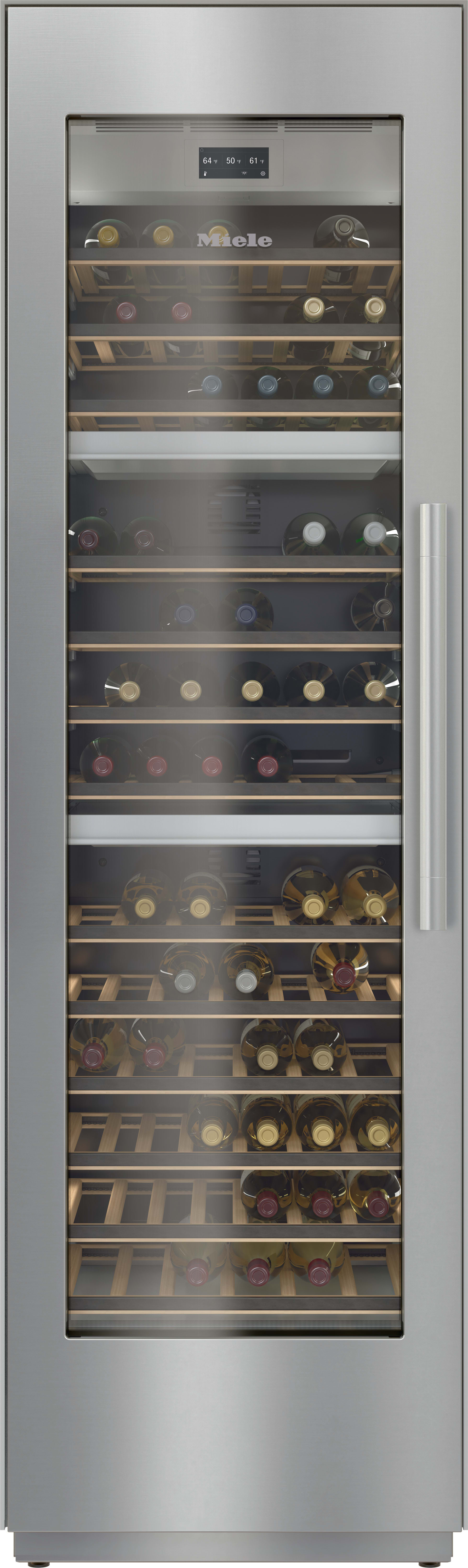 24 Inch Smart Wine Column with DynaCool, WifiConnect, FlexiFrame, Push2open, BrilliantLight, 3 Temperature Zones, MaxLoad Hinge, Sabbath Mode, and ENERGY STAR: Stainless Steel, Left Hinge