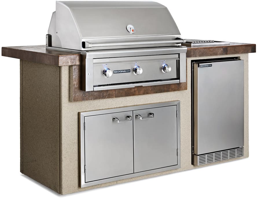 Lynx L1600cng 36 Inch Sedona Island Package With 36 Inch Grill With Prosear 4 1 Cu Ft Refrigerator Single Side Burner And 36 Inch Double Door Storage Access Contemporary Gray Natural Gas