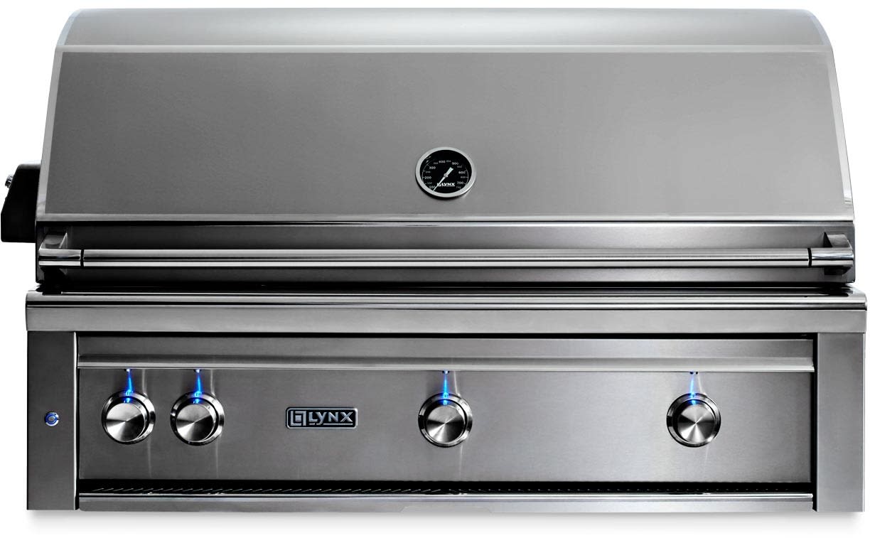 42 Inch Built-In Grill with 1,200 sq. in. Cooking Surface, 1 Trident™ Burner, 2 Ceramic Burners. Dual Position Rotisserie, Halogen Lighting and Illuminated Controls: Natural Gas