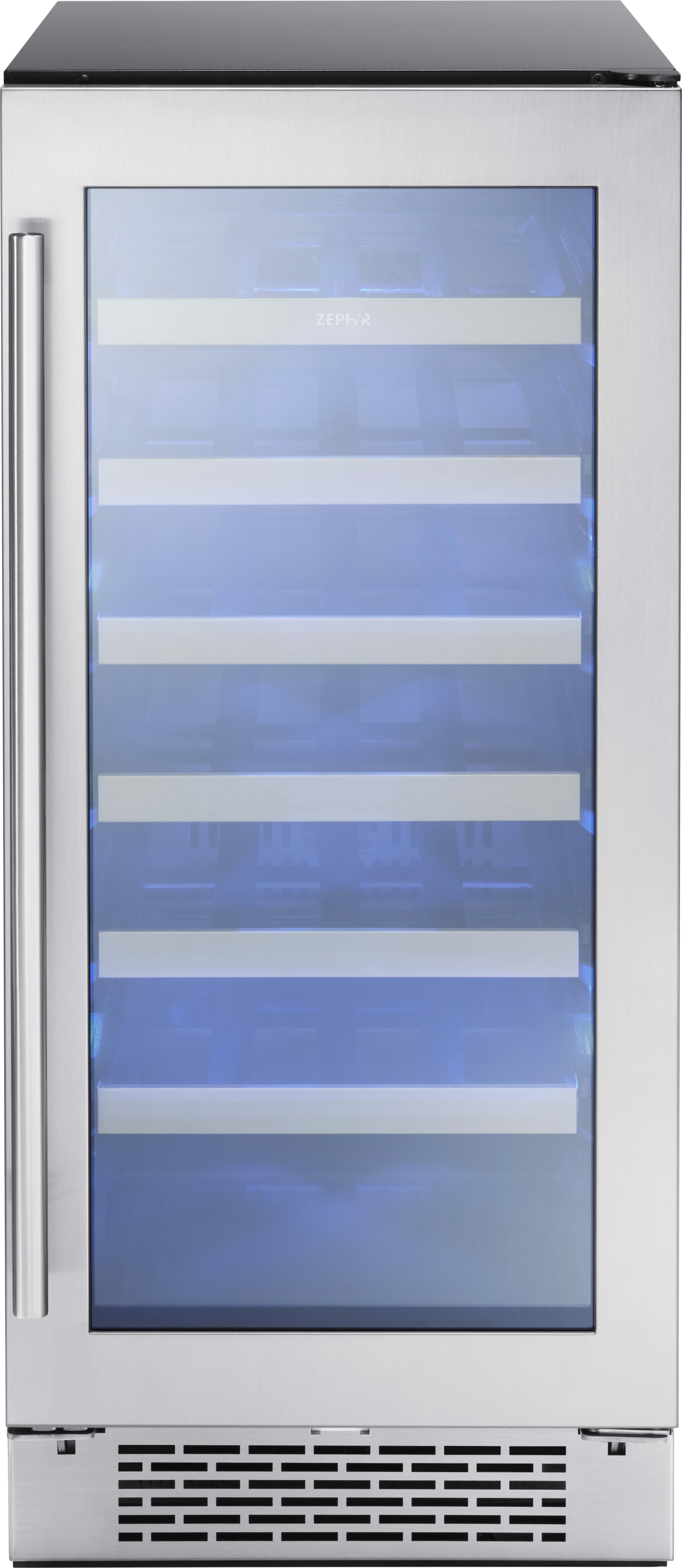 15 Inch Single Zone Wine Cooler with 27-Bottles Capacity, 6 Full-Extension Wood Racks, Dual-pane, 3-Color LED Lighting, Touch Control, PreciseTemp™, Active Cooling, Vibration Dampening, Sabbath Mode, and Star-K Certified