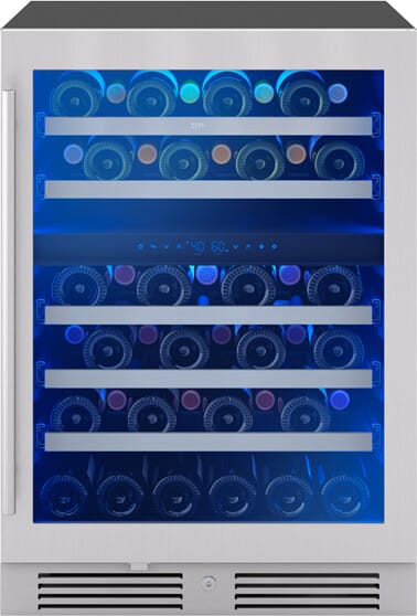 24 Inch Freestanding/Built-In Dual Zone Wine Cooler with 45 Bottle Capacity, 5 Full-Extension Black Wood Racks, Dual-Pane Argon-Filled Glass Door, LED Lighting, 3-Color Electronic Touch, Sabbath Mode, Star-K Certified and ENERGY STAR®
