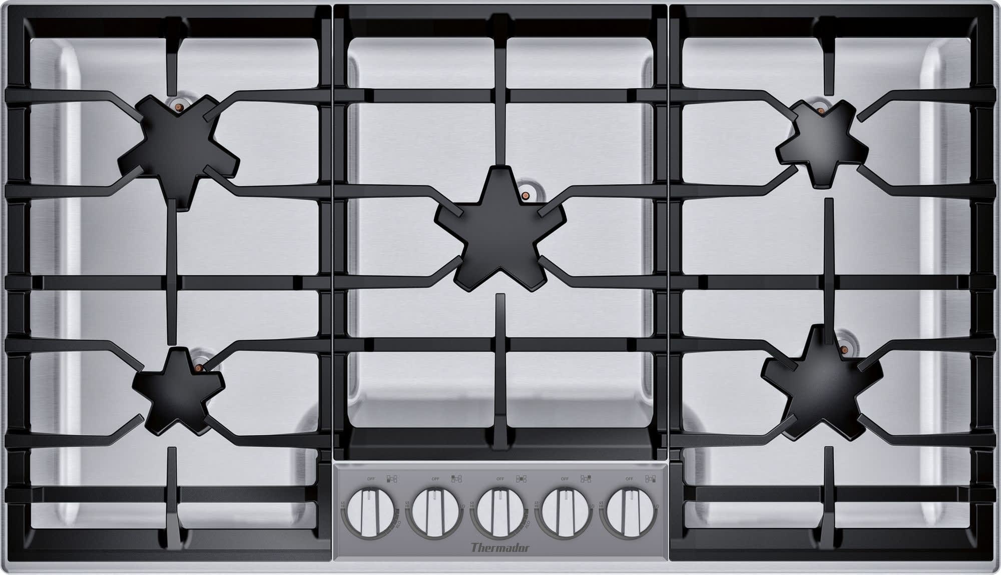 Gas Cooktop with 5 Sealed Burners, Continuous Grates, Patented Star® Burner, QuickClean Base®, ExtraLow®, Illuminated Knobs, and Star-K: 36 Inch