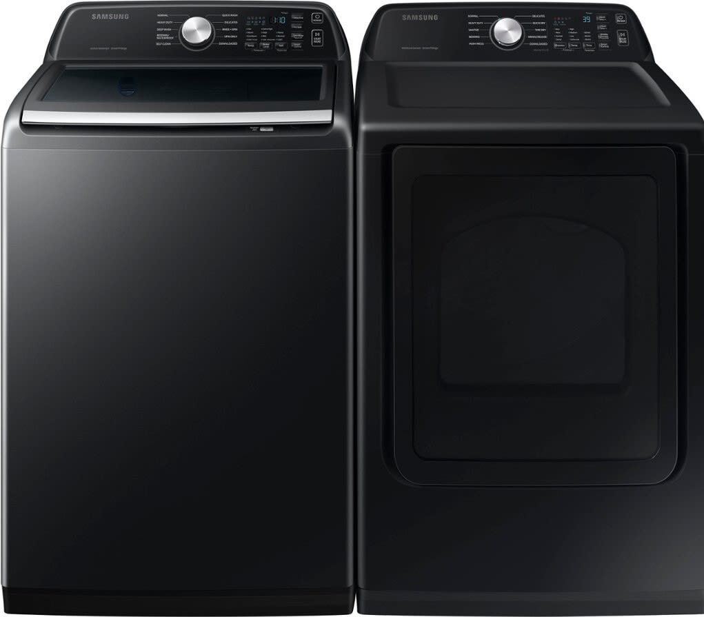 Side-by-Side Top Load Washer and Electric Dryer Set in Black
