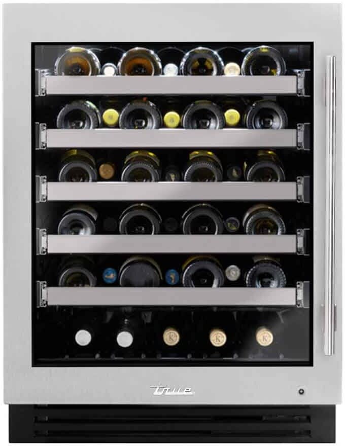 24 Inch Built-In Undercounter Single Zone Wine Cooler with 40 Bottle Capacity, 5 cu. ft. Capacity, 5 Wire Wine Racks, 1 Floor Wine Cradle, LED Lighting, Digital Temperature Controls, Field-Reversible Hinge, Door Lock, UL Rated, and ADA Compliant: Left Hinge