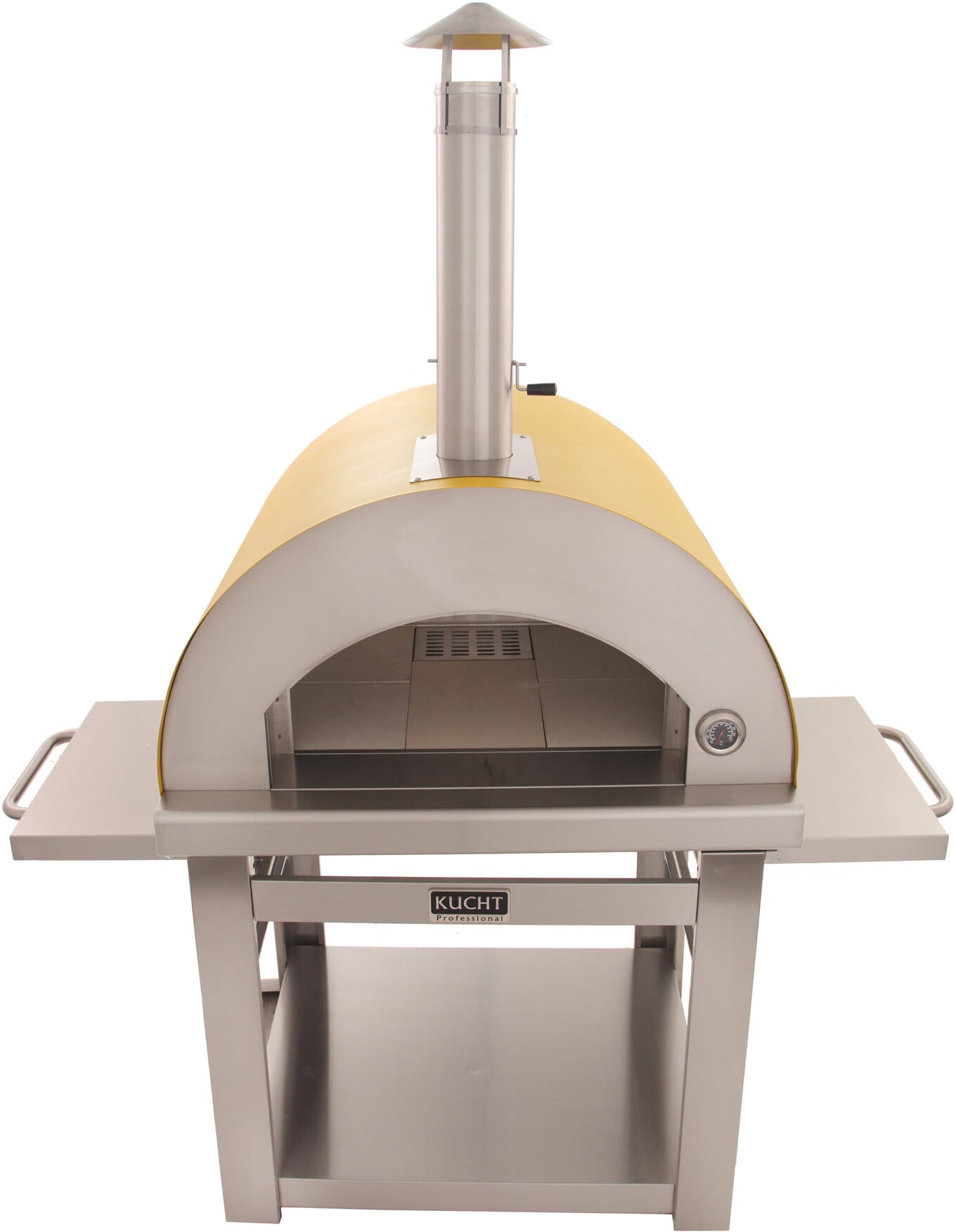 Outdoor Wood Fire Oven with Stainless Steel Interior, Foldable Tables on Both Sides, Firebricks Interior Floor, All Weather Cover Included and 2 Year Warranty: Yellow