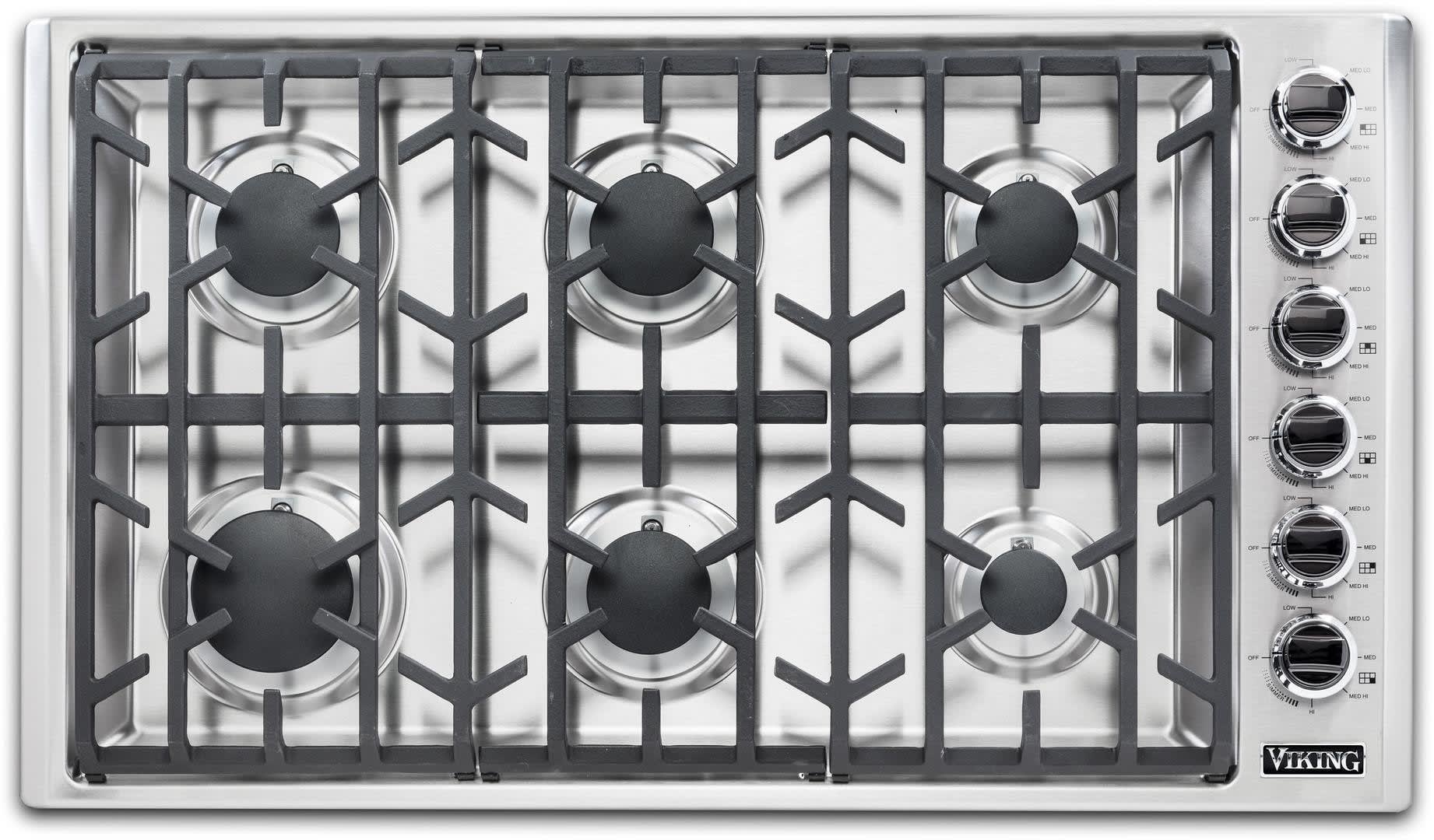 36 Inch Professional 5 Series Gas Cooktop with 6 Burners, ScratchSafe, SureSpark™ Ignition, 18000 BTU Burner and BlackChrome™ Knobs: Natural Gas