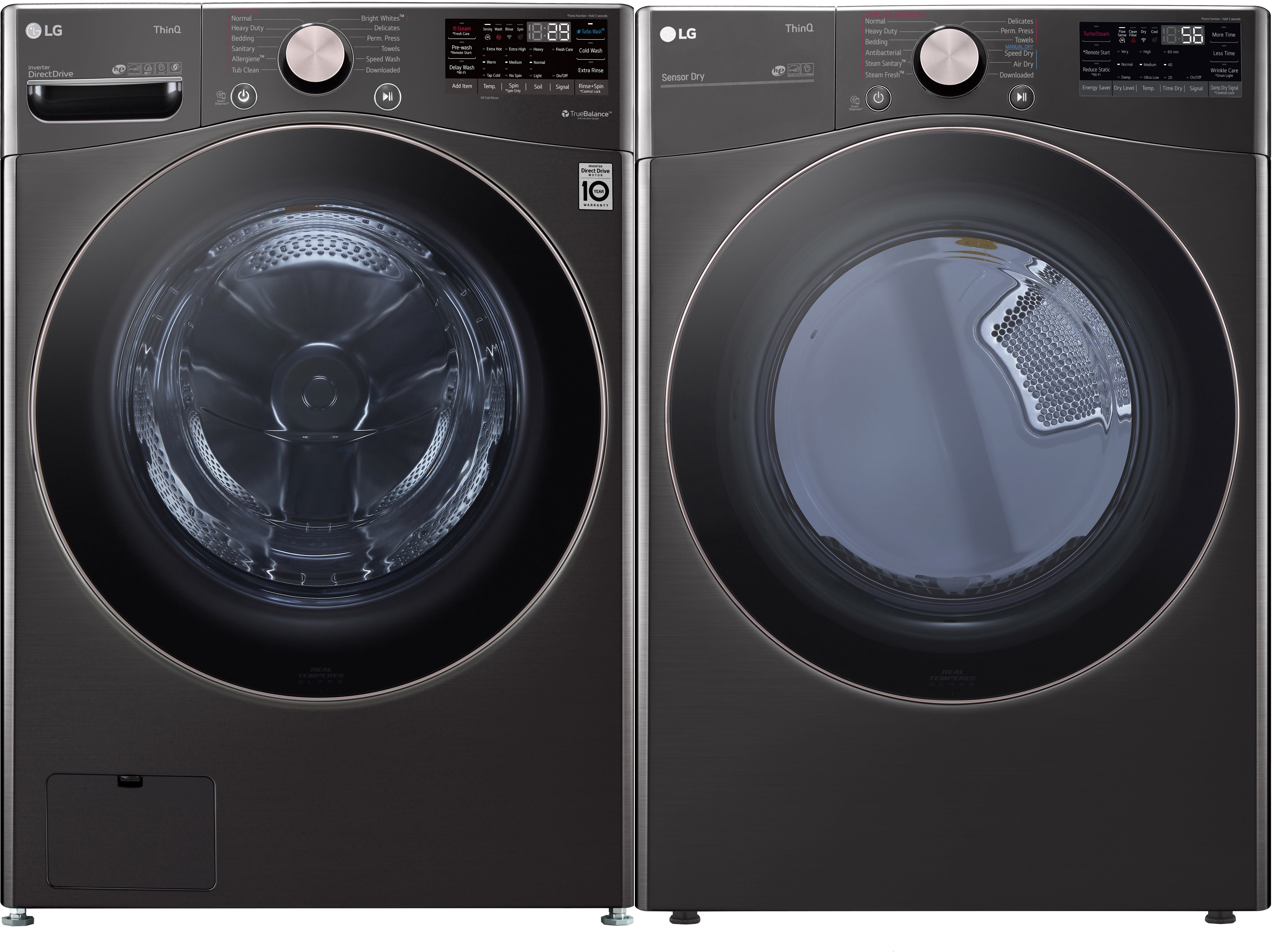 Side-by-Side Front Load Washer and Electric Dryer Set in Black Steel