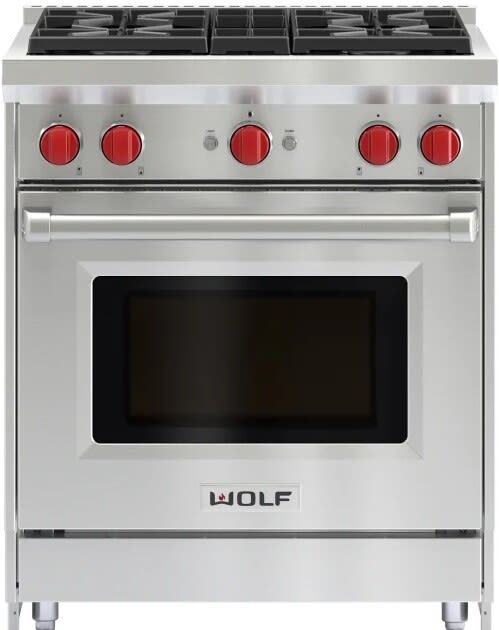 30 Inch Pro-Style Freestanding Gas Range with 4 Dual-Stacked Sealed Burners, 4.4 cu. ft. Convection Oven, Continuous Grates, Infrared Broiler, Red Control Knobs, Auto-Reignition, Island Trim, ENERGY STAR and Star-K Certified: Natural Gas