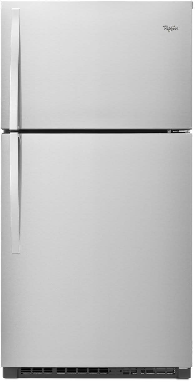 33 Inch Top Freezer Refrigerator with 21 Cu. Ft. Total Capacity, Frameless Shelves, Flexi-Slide Bin, Humidity-Controlled Crisper, Gallon Door Storage, LED Lighting, EZ Connect Ice Maker Kit Compatible, ADA Compliant, and ENERGY STAR: Monochromatic Stainless Steel