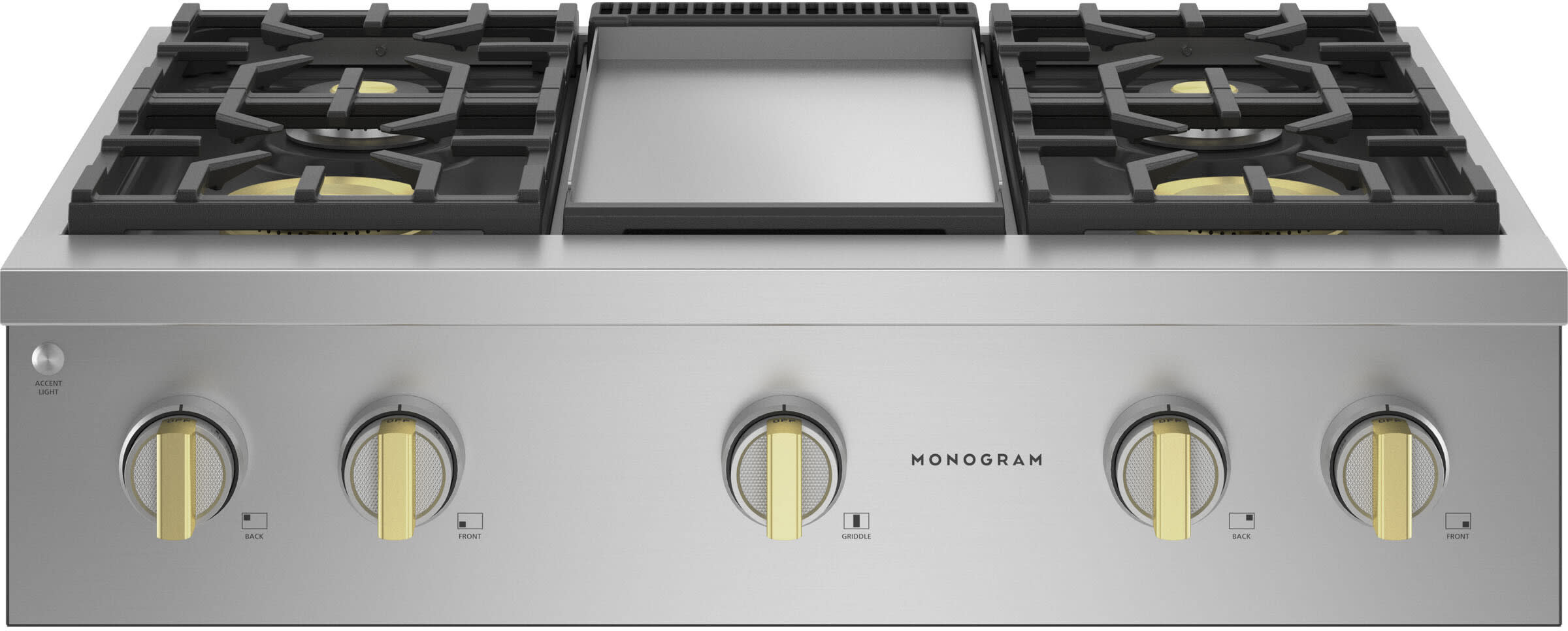 36 Inch Slide-In Professional Gas Rangetop with 4 Sealed Burners, Continuous Grates, Griddle, Stainless Steel Griddle Cover, Ring-Lit Knobs, Reversible Wok Grates, WiFi Compatible, CSA and ADA Compliant