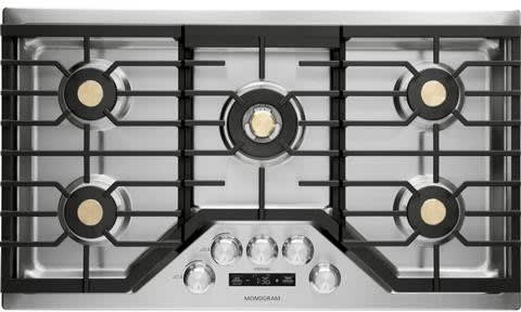 36 Inch Gas Smart Cooktop with 5 Sealed Burners, Continuous Grates, Dual Flame Burners, Tri-Ring Burner, Precision Knobs, Electronic Timer, Brass Burners Accents, and ADA Compliant