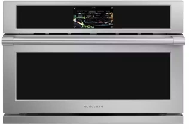 27 Inch Combination Electric Wall Oven with 1.7 cu. ft. Oven Capacity, Five-In-One Advantium™ Technology, True European Convection, Speedcook Modes, Microwave Sensor Cooking, Toaster Oven, Warming/Proofing Oven, 7" LCD Touchscreen Control Display, In-Oven Camera, Wi-Fi Connected, Auto Recipe Conversion, Glass Turntable, Timer and Steam Clean
