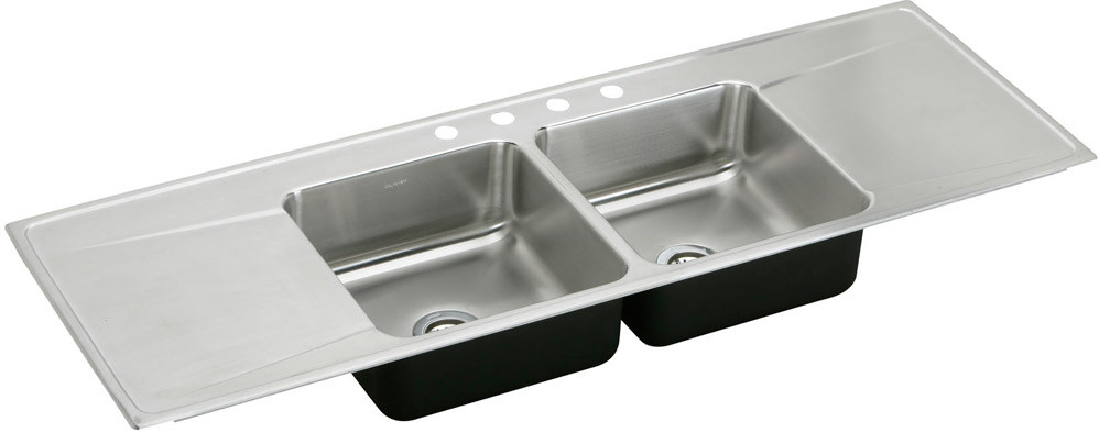 stainless steel double bowl kitchen sink with drainboard