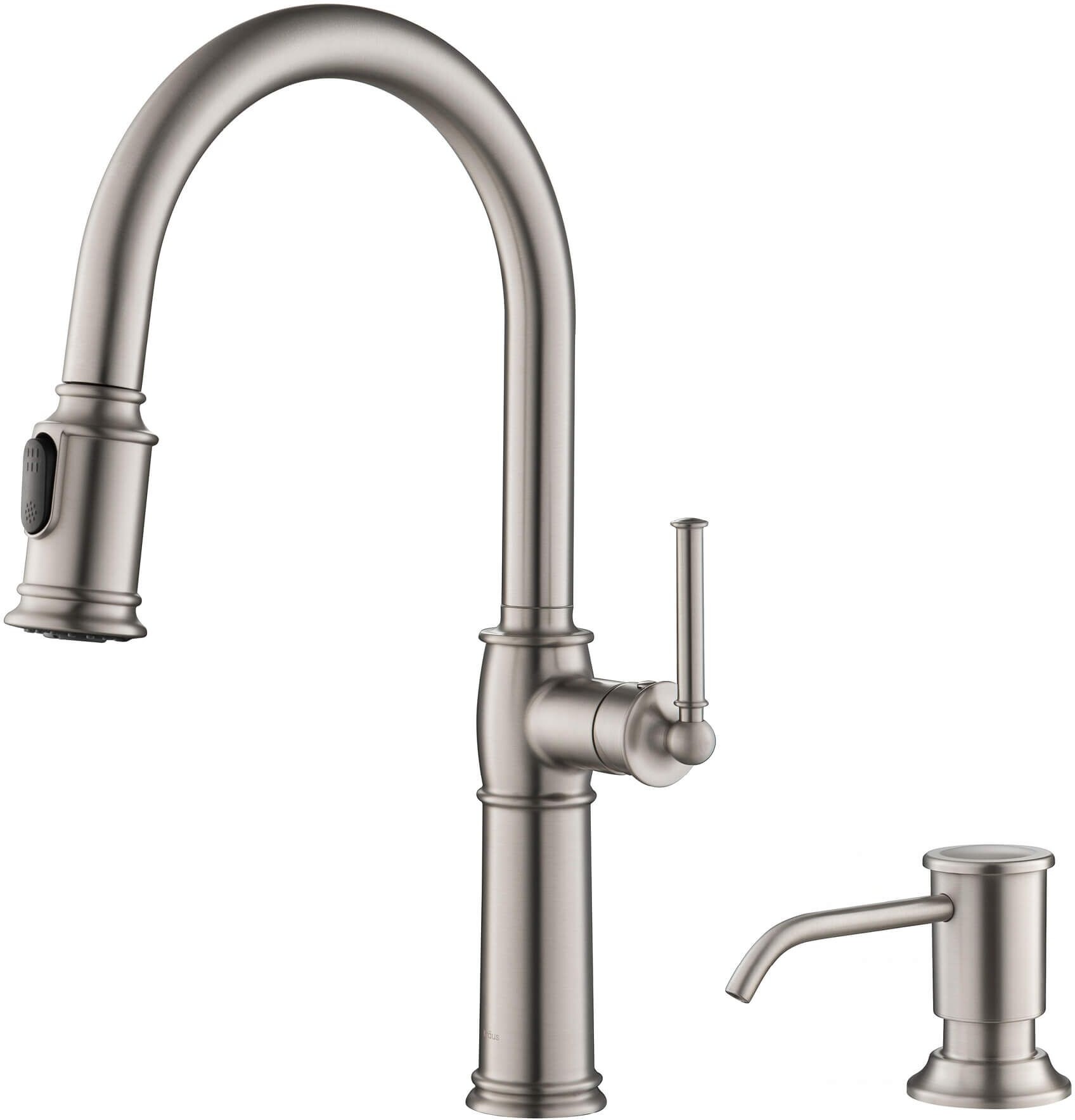 Kraus  Sellette Traditional Single Handle Pull-Down Kitchen Faucet with Soap Dispenser & Deck Plate, Spot Free Stainless Steel