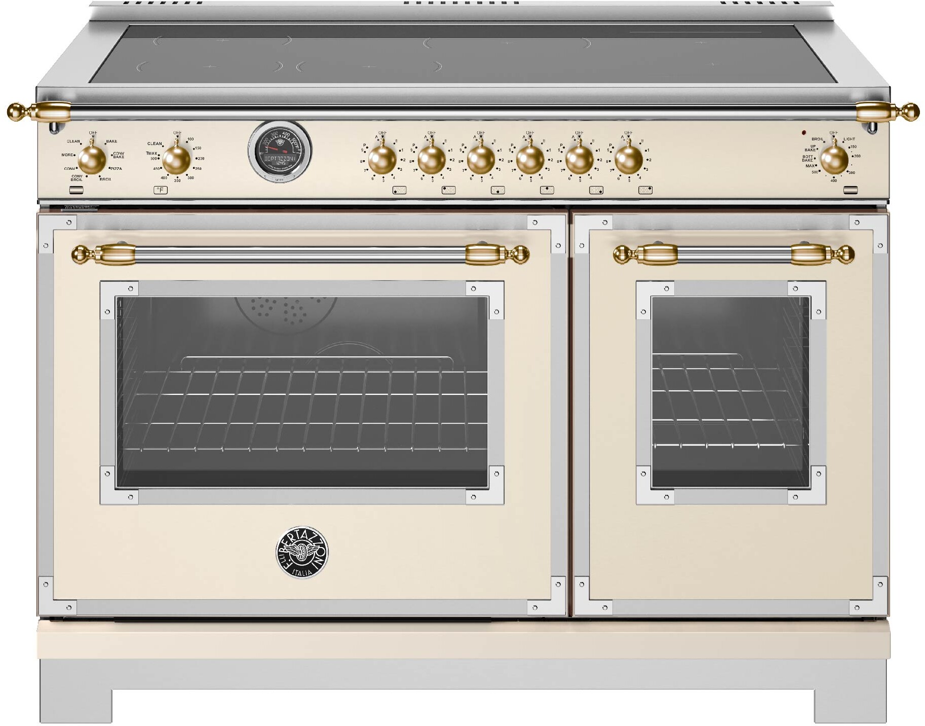 Bertazzoni HER486IGFEPAG Heritage Series 48 inch Induction Range with 6 Elements, 7 cu. ft. Oven Capacity, Bridge Element, Air Fry and Dual Convection (Avorio)