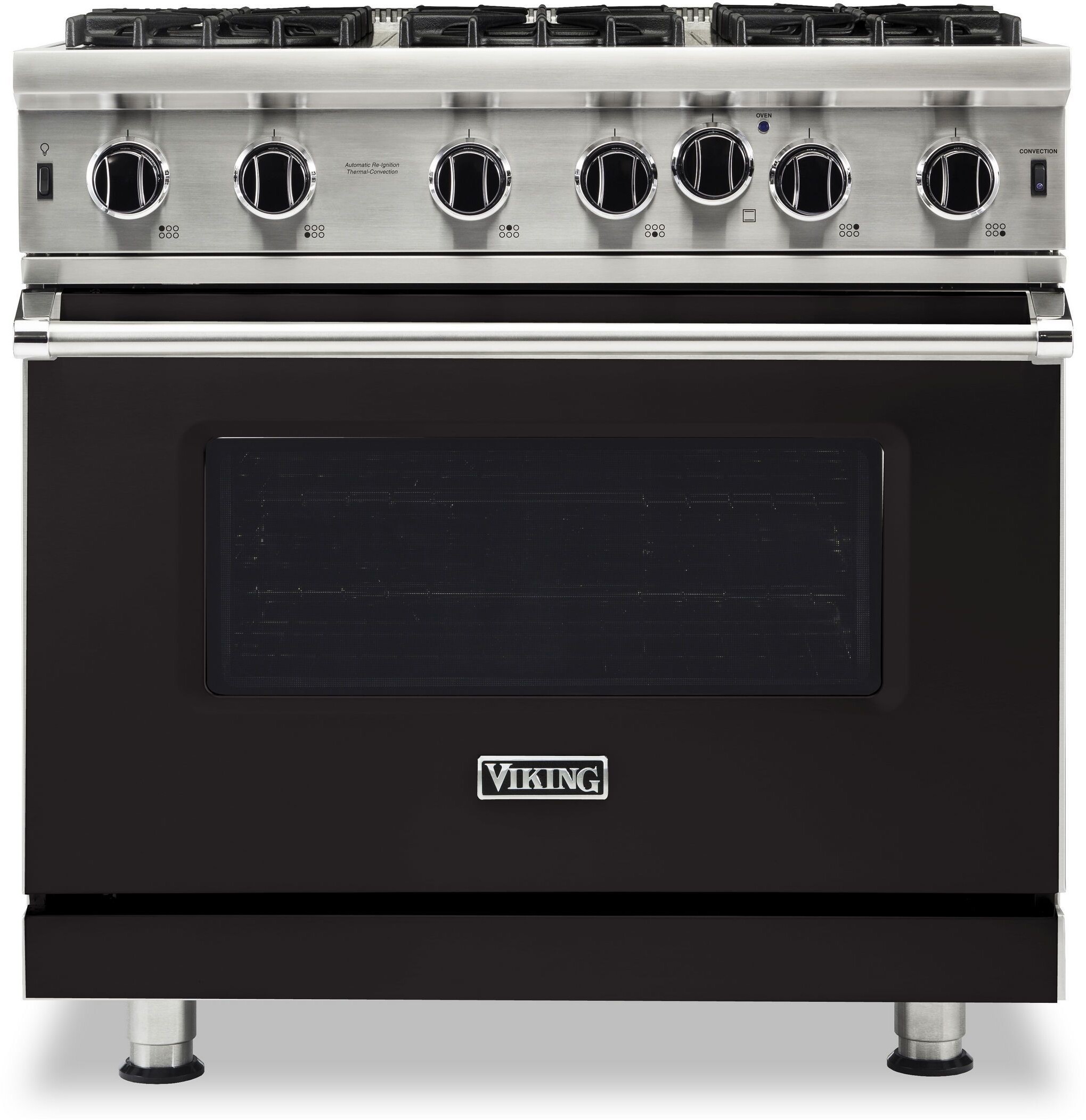 Viking VGIC53626BON 5 Series 36 inch Freestanding Gas Range with 6 Open Burners, 5.1 cu. ft. Oven Capacity, VariSimmer, Gourmet-Glo Infrared Broiler (Onyx, Natural Gas)