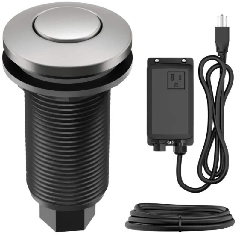 Kraus KWDA-100SFS Garbage Disposal Air Switch Kit in Spot-Free Stainless Steel with Push Button, AC Adapter, Power Cord & Air Tube