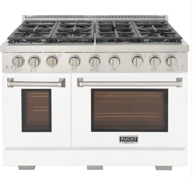 Kucht KFX4800XLPW 48 inch Freestanding Gas Range with 7 Sealed Burners, 6.7 cu. ft. Oven Capacity, TrueSimmer Burner and Reversible Griddle/Grill (White, Liquid Propane)