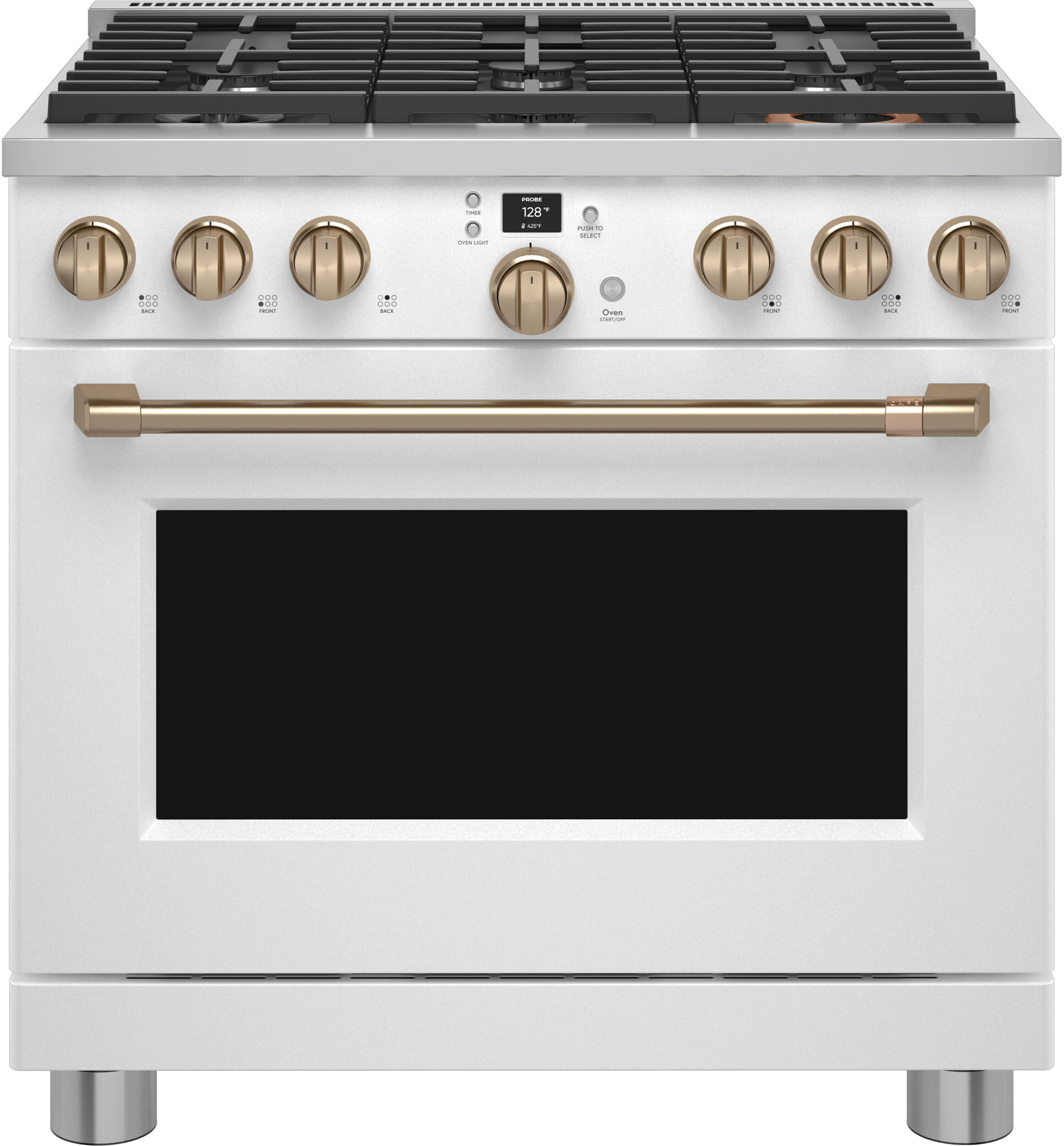 Cafe C2Y366P4TW2 36 inch Smart Commercial-Style Dual Fuel Range with 6 Burners, 5.75 cu. ft. Oven Capacity, Precision Temperature Probe and ADA Compliant (Matte White)