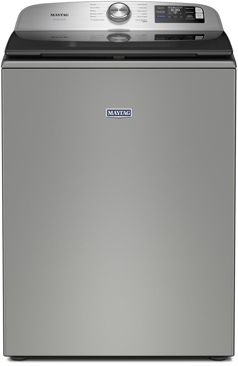 Maytag MTW7405RR 28 inch Smart Pet Pro Top Load Washer with 5.2 cu. ft. Capacity, Pet Pro System, Extra Power Option and Built-In Water Faucet in Classic Silver