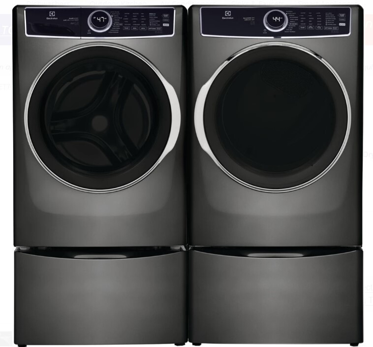 Electrolux SidebySide on Pedestals Front Load Washer and Electric Dryer Set in Titanium ELWADRET76002