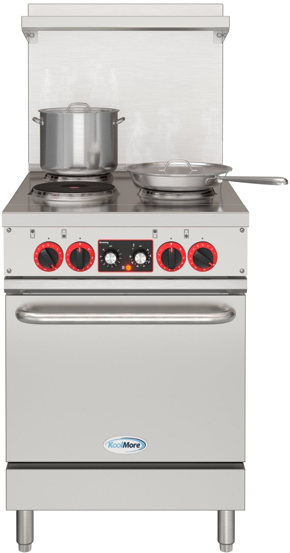 KoolMore KMCR24E 24 inch Commercial Electric Range with 4 Burners and 1 Standard Electric Oven, Four Powerful Burners, Spacious Oven Cavity, Easy-to-Clean, Manual Control, in Stainless Steel