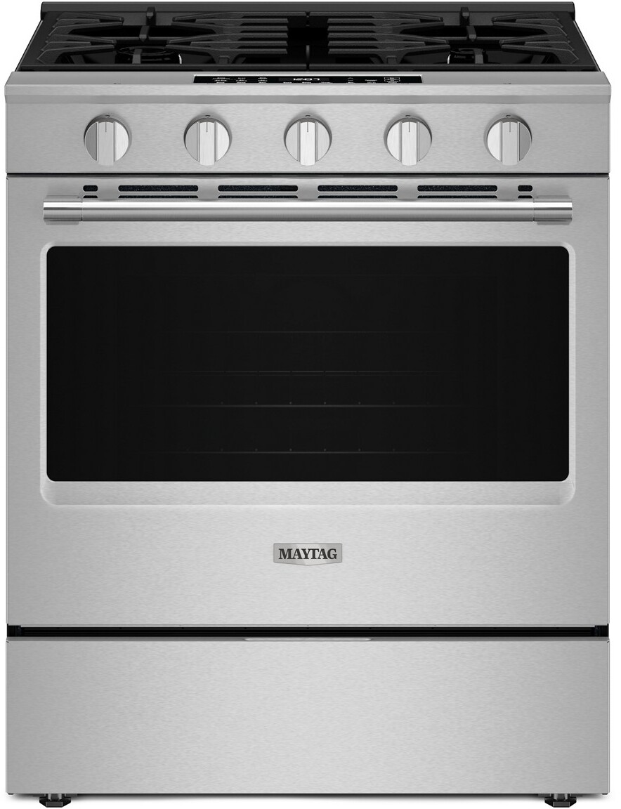 Maytag MSGS7030SZ 30 inch Smart Slide-In Gas Range with 5 Burners, 5 cu. ft. Oven Capacity, Grill Mode and No Preheat Air Fry in Fingerprint Resistant Stainless Steel