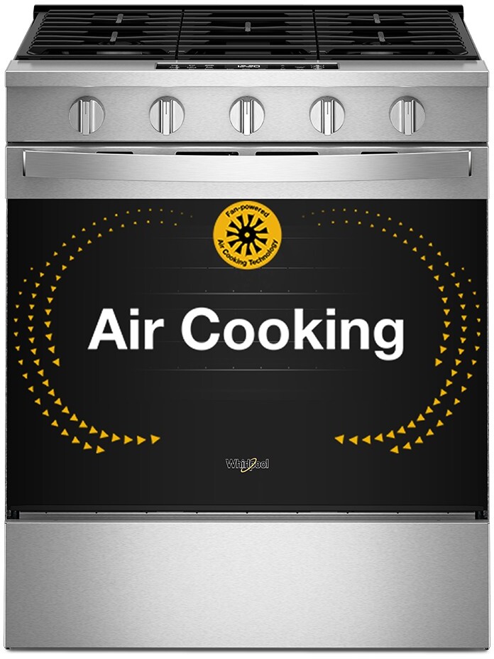 Whirlpool WSGS5030SZ 30 inch Smart Freestanding Gas Range with 5 Burners, 5 cu. ft. Oven Capacity, Air Cooking Technology and SpeedHeat Burner (Fingerprint Resistant Stainless Steel)