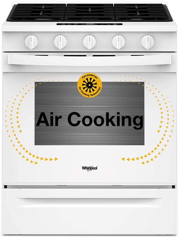 Whirlpool WSGS5030SW 30 inch Smart Freestanding Gas Range with 5 Burners, 5 cu. ft. Oven Capacity, Air Cooking Technology and SpeedHeat Burner (White)