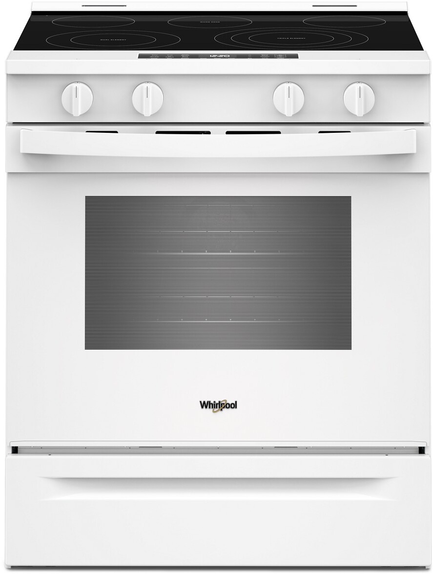 Whirlpool WSES5030SW 30 Inch Electric Range with 5 Radiant Elements, 5.3 cu. ft. Oven Capacity, Air Cooking Technology, Smart Appliance, Storage Drawer, Sabbath Mode (White)