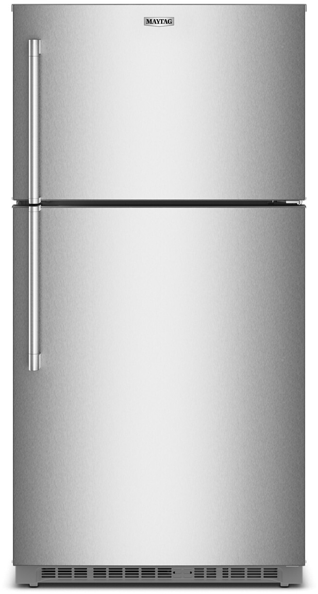 Maytag - 33 in. Wide 21 cu. ft. Top-Freezer Refrigerator with Factory-Installed Ice Maker - Fingerprint-Resistant Stainless Finish — FIN-0018189 | Fridge.com