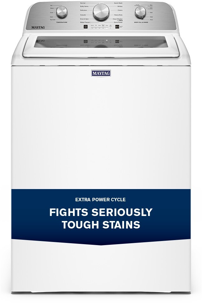Maytag MTW5205TW 28 Inch Top Load Washer with 4.7 Space Capacity, Extra Power Cycle, Deep Fill Option, Built-in Water Faucet, Soft-Close Lid in White