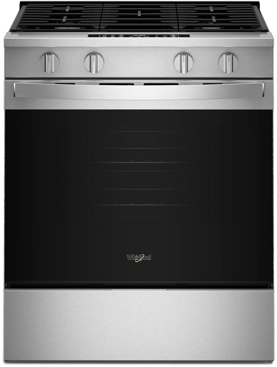 Whirlpool WSGS4530TS 30 inch Smart Slide-In Gas Range with 4 Burners, 5 cu. ft. Oven Capacity, Air Cooking Technology and Steam Clean (Stainless Steel)