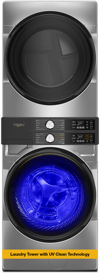 Whirlpool WEF5727TR 28 inch Smart Front Load Laundry Tower with 4.5 cu. ft. Washer, 7.4 cu. ft. Electric Dryer, UV Clean Technology and FreshFlow Vent System (Radiant Silver)