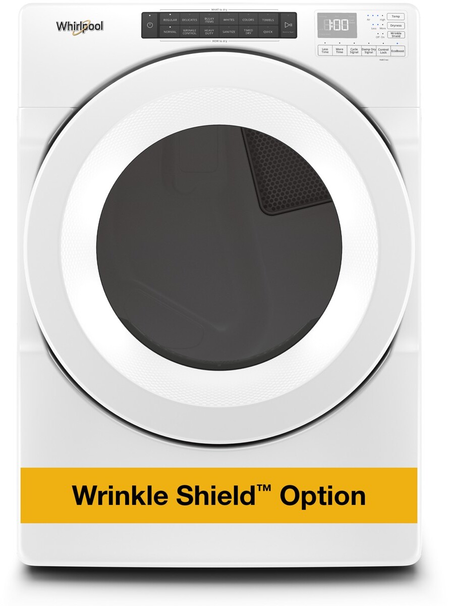 Whirlpool WED560LHW 7.4 Cu.Ft Front Load Long Vent Electric Dryer - Intuitive Controls, Moisture Sensing, Wrinkle Shield, Energy Efficient