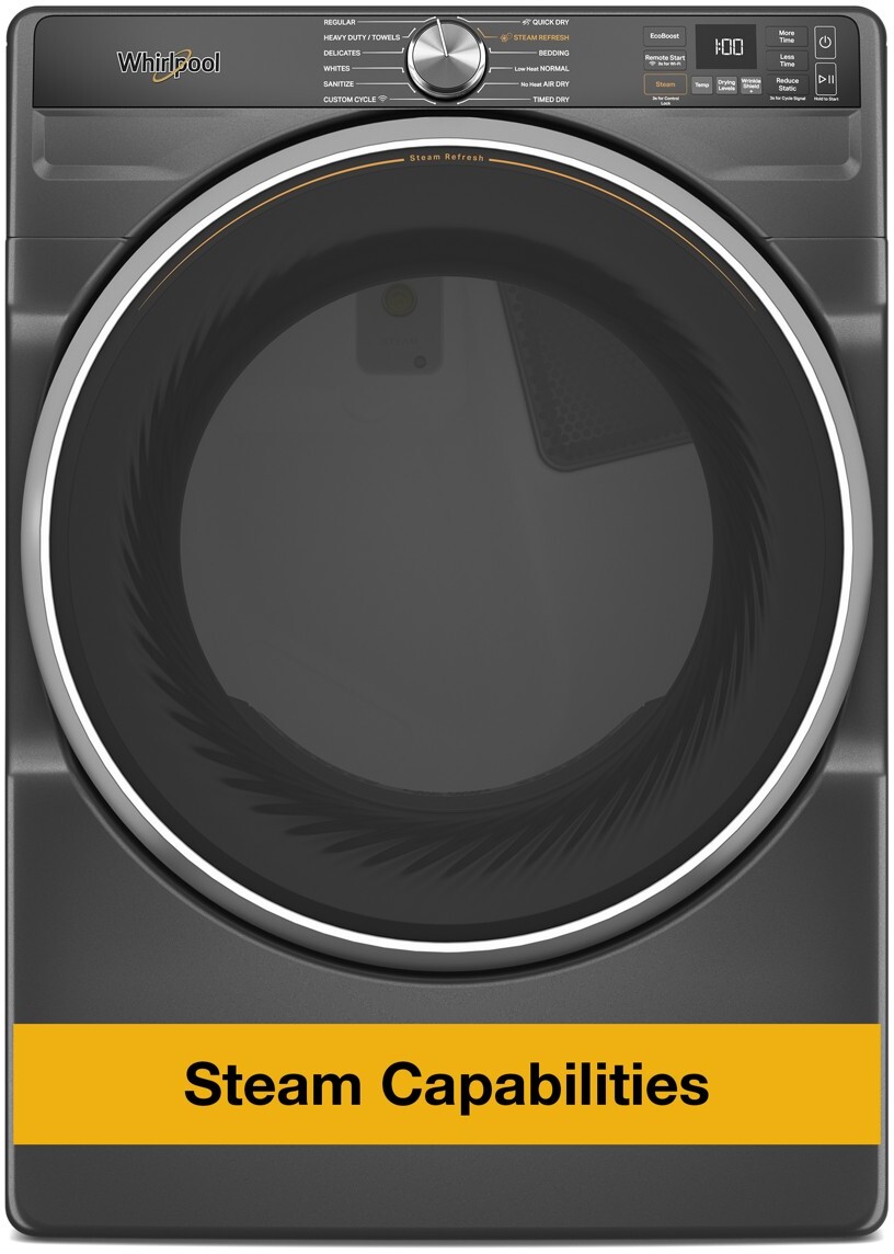 Whirlpool WED6720RU 27 inch Electric Dryer with 7.4 cu. ft. Capacity, Steam Refresh Cycle, Wrinkle Shield Option with Steam, Air Dry Cycle (Volcano Black)