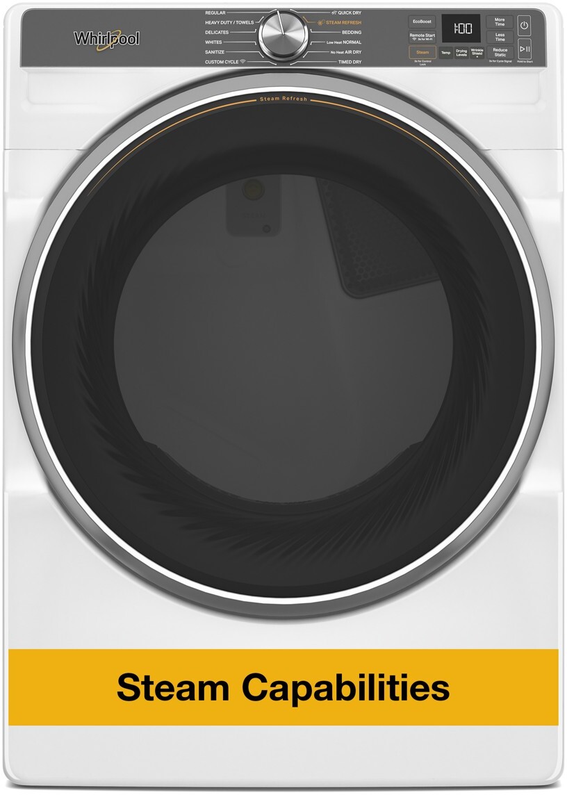 Whirlpool WED6720RW 27 inch Electric Dryer with 7.4 cu. ft. Capacity, Steam Refresh Cycle, Wrinkle Shield Option with Steam, Air Dry Cycle (White)