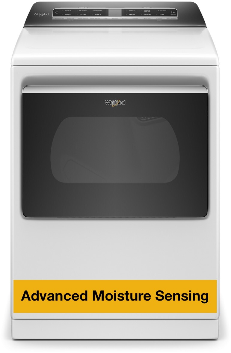 Whirlpool WED8127LW 27 inch Smart Electric Dryer with 7.4 cu. ft. Capacity, Advanced Moisture Sensing, EcoBoost Option, Static Reduce Option (White)