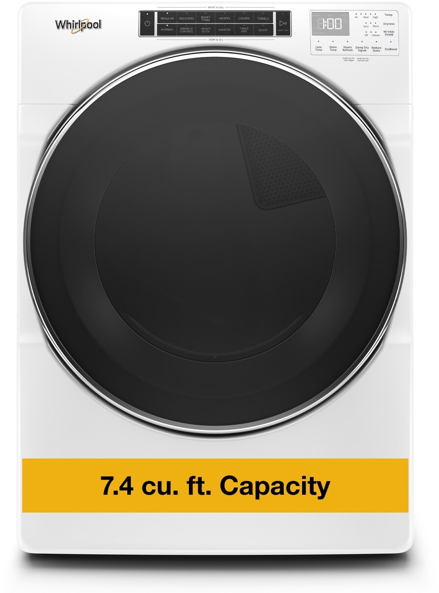Whirlpool WED8620HW 7.4 Cu. Ft. Front Load Electric Dryer With Steam Cycles - Energy Star Certified, Advanced Moisture Sensing, Stainless Steel Drum