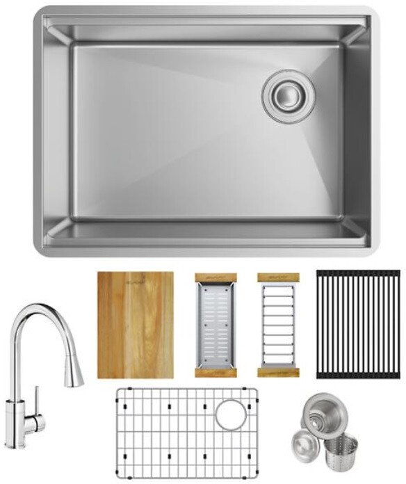 18 Gauge Workstation SS 25-1/2" x 18-1/2" x 9" Single Bowl Undermount Sink and Faucet Kit