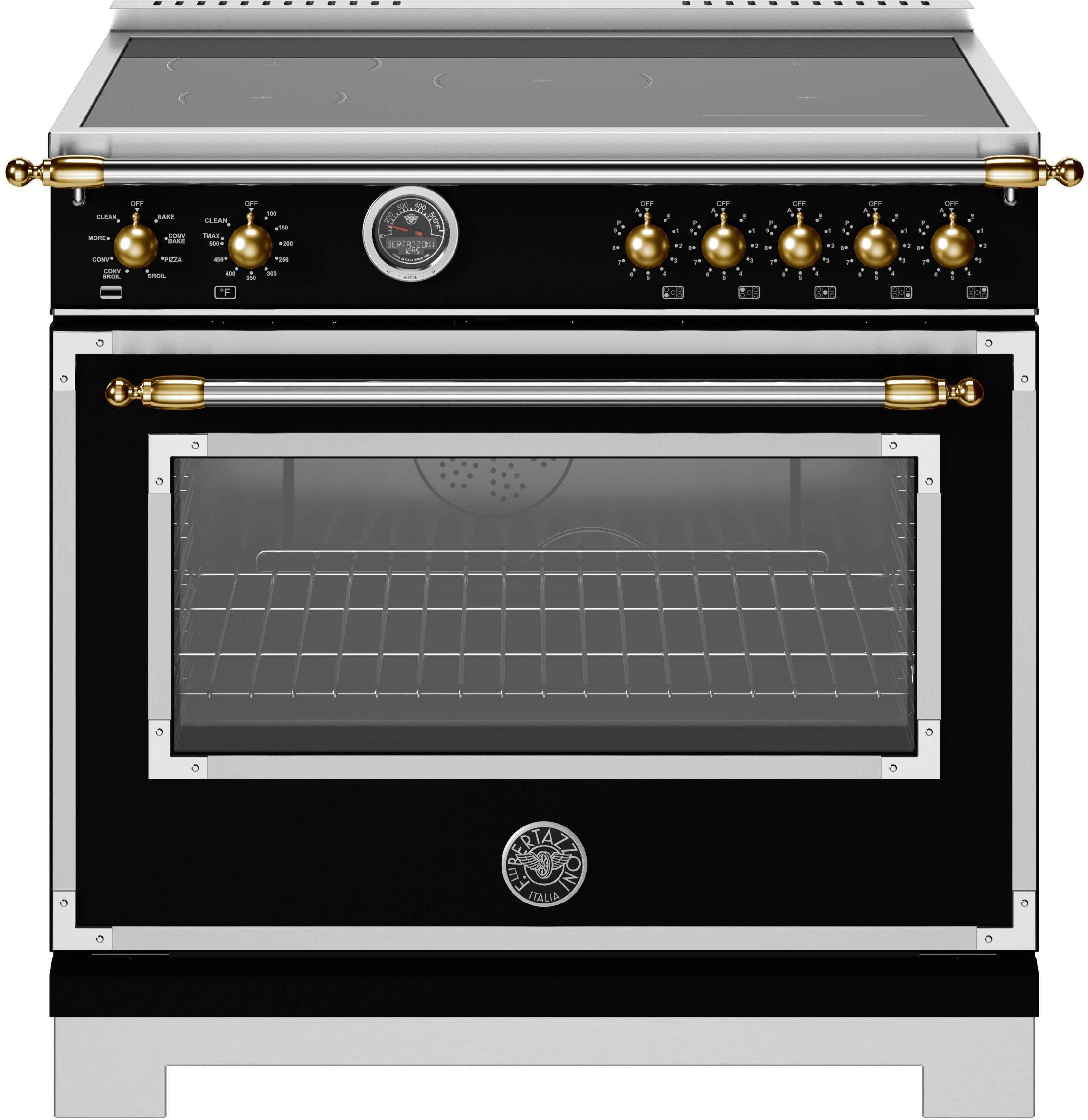 Bertazzoni HER365ICFEPNG Heritage Series 36 inch Induction Range with 5 Elements, 5.7 cu. ft. Oven Capacity, Bridge Element, Air Fry and Dual Convection (Nero Matt)