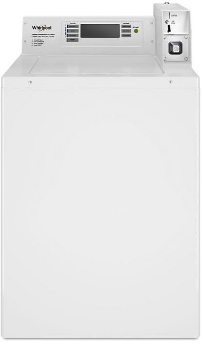 Whirlpool CAE2779JQ 27 Inch Commercial Top Load Washer with Factory-Installed Coin Drop, Coin Box, Full-Wrap Console, Deep Water Wash System in White