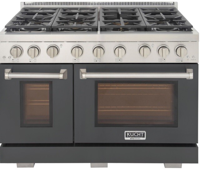 Kucht KFX4800XLPGY 48 inch Freestanding Gas Range with 7 Sealed Burners, 6.7 cu. ft. Oven Capacity, TrueSimmer Burner and Reversible Griddle/Grill (Cement Gray, Liquid Propane)