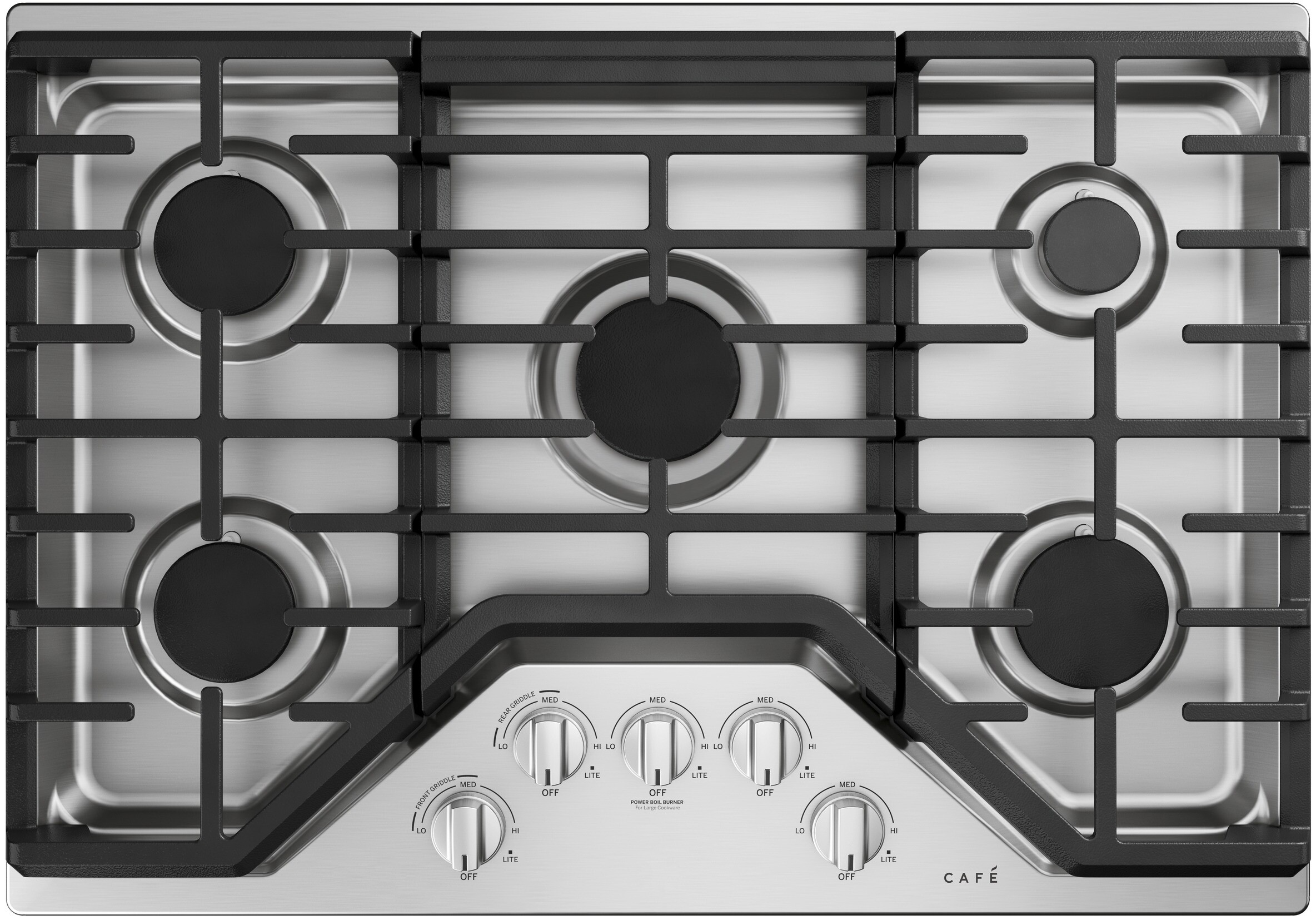 Cafe CGP70302NS1 30" Gas Cooktop with 18,000 Btu Burner, Sealed Burners, White LED Backlight for Kitchen