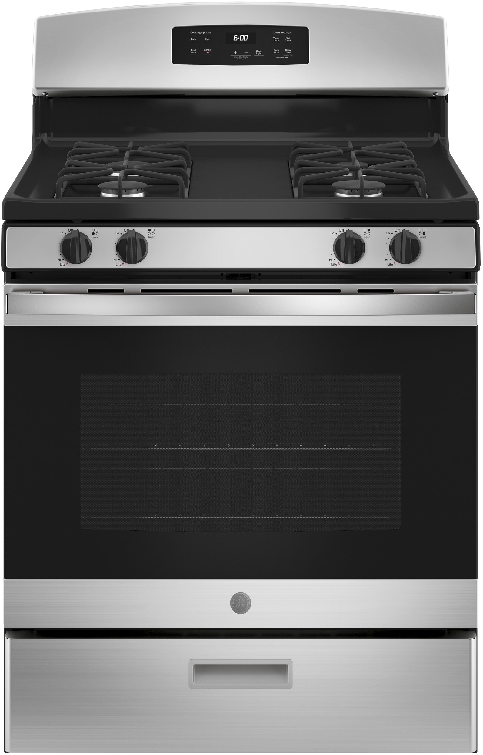 Ge Appliances JGBS60REKSS 30" Free-Standing Gas Range with 13,000 Btu Burner, Black Matte Steel Grates, 4.8 Cu. Ft. Oven Capacity, Sealed Cooktop