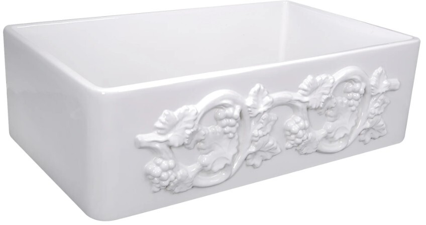 Nantucket Sinks Vineyard Apron Front Fireclay Rectangle Sink FCFS3320SGRAPES