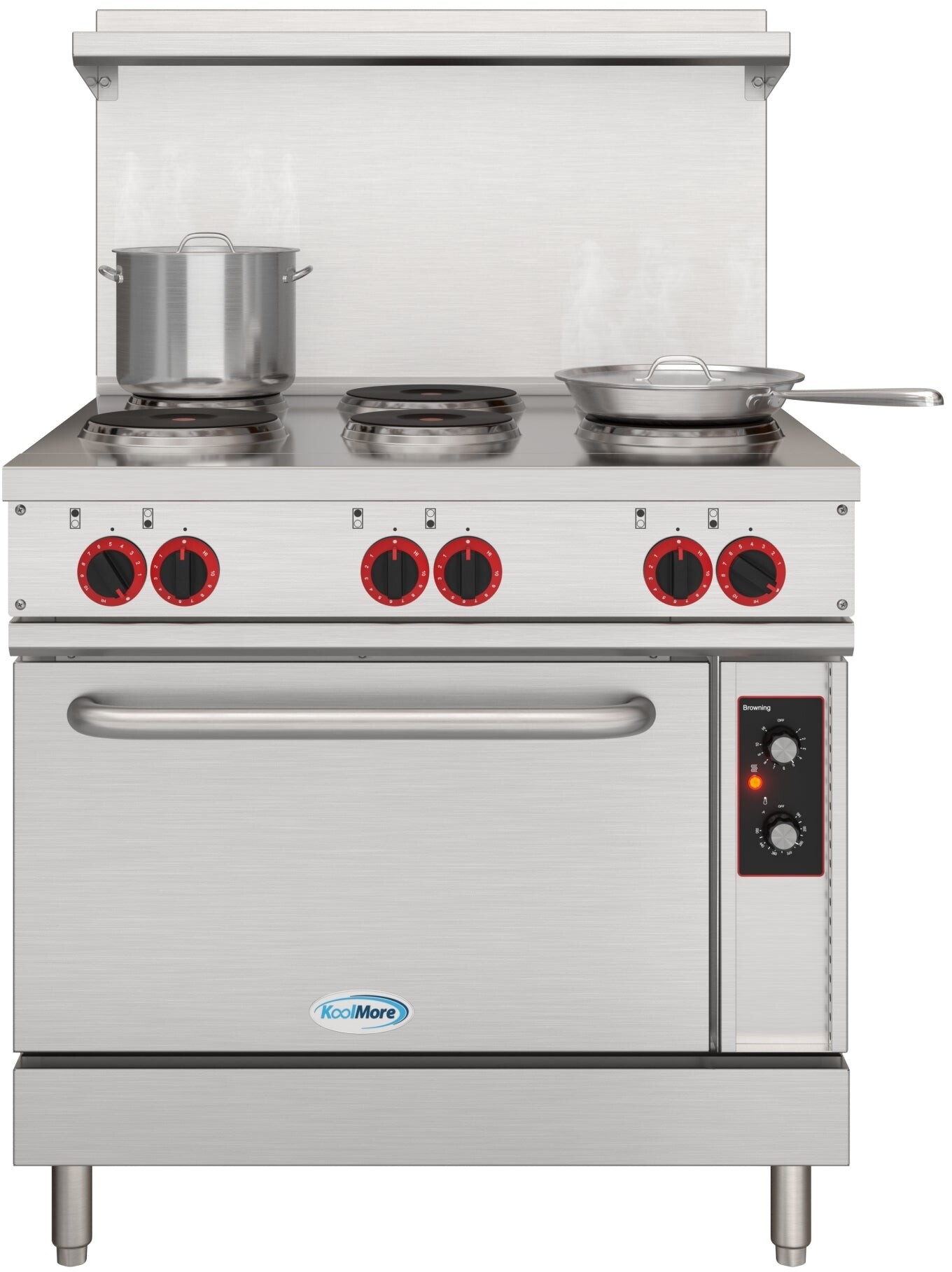 KoolMore KMCR36E 36 inch Commercial Electric Range with 6 Burners and 1 Standard Electric Oven, Six Powerful Burners, Spacious Oven Cavity, Easy-to-Clean, Manual Control, in Stainless Steel