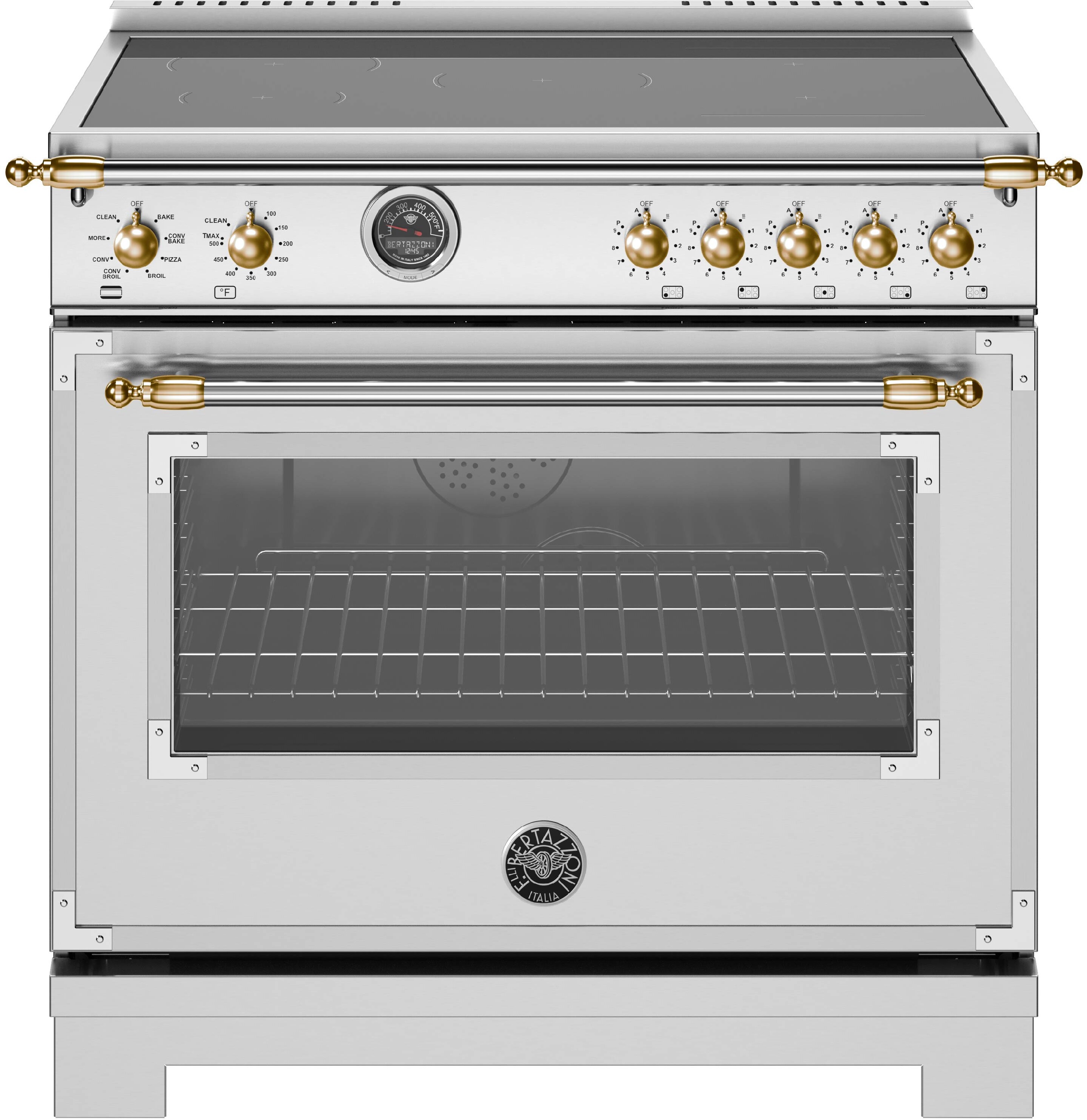 Bertazzoni HER365ICFEPXG Heritage Series 36 inch Induction Range with 5 Elements, 5.7 cu. ft. Oven Capacity, Bridge Element, Air Fry and Dual Convection (Stainless Steel)