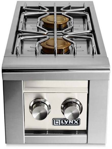 Lynx LSB22GLLP Built-In Double Side Burners - Glacier, 13 Inch, 2 x 15,000 BTU Brass Burners, LED Backlit Control Knobs, Outdoor Grill